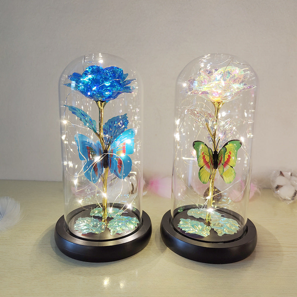 Wholesale Gold Leaf Rose Flower Preserved Flower Glass Cover Ornaments